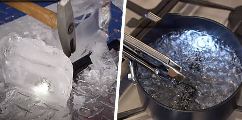 Tac Pen™ frozen inside ice and still working. Tac Pen™ inside boiling water and still working.